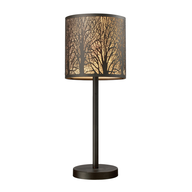 TABLE LAMP ES 60W SM RND Aged Bronze with Amber Lining and White