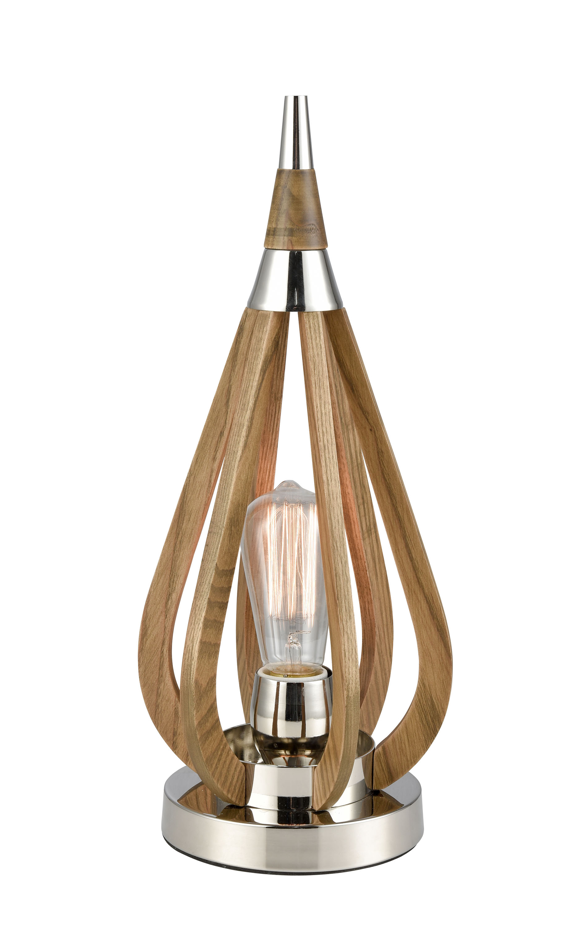 TABLE LAMP ES 60W Polished Nickel & Taupe Wood Tear Drop H419mm