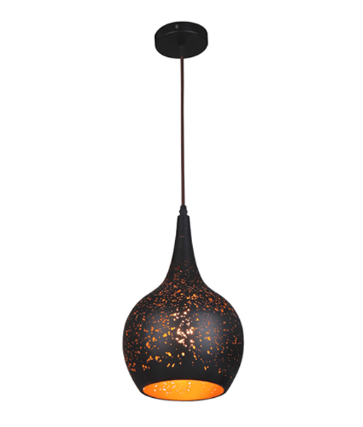 PENDANT ES 40W BLK BELL with Gold interior OD 200mm x L310mm 3m