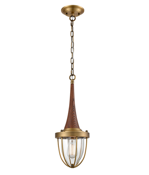 PENDANT ES X 1 Satin Brass Hardware with dark wood and clear gla