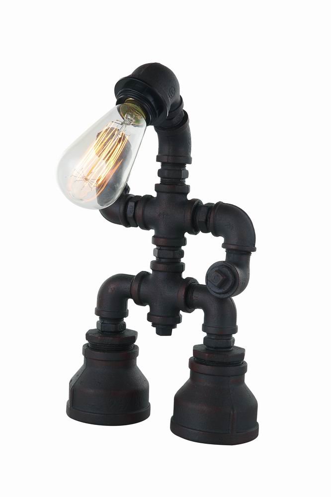 TABLE LAMP ES 25W AGED IRON PIPE H370mm x W220mm (Carbon filamen