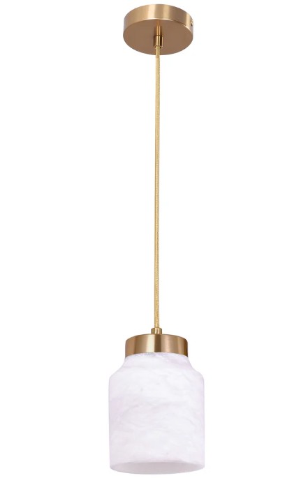TUFO White Jar Alabaster with Brass Highlight Pendant