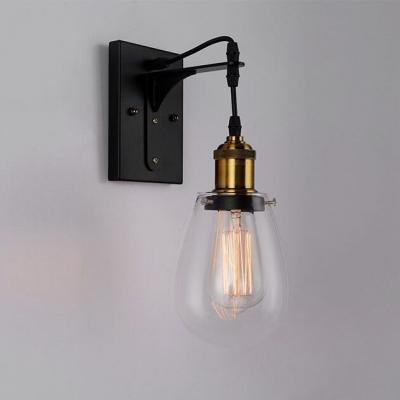 WALL INTERNAL S/M  ES 40W Black / Antique Brass and Clear Pear S