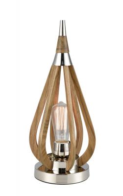 TABLE LAMP ES 60W Polished Nickel & Taupe Wood Tear Drop H419mm 