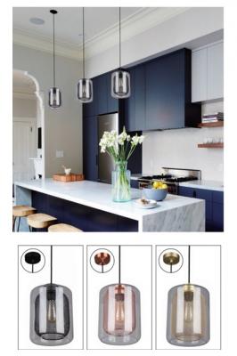TONO1: Black Mesh Internal & Clear Glass Oblong Pendant Light