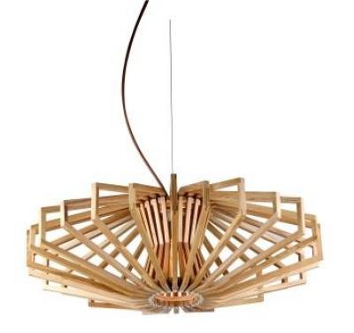 UFO timber pendant light, 2M brown cloth cable
