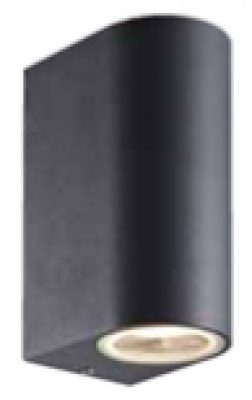 Black Round Up & Down Wall Light, Clear glass diffuser